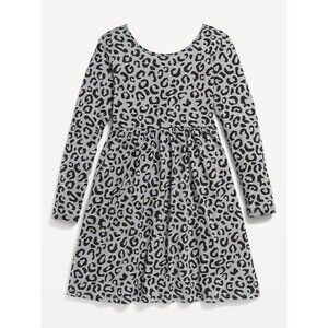 Old Navy Girls XL Leopard Fit & Flare Dress Black Long Sleeve Scoop Neck
